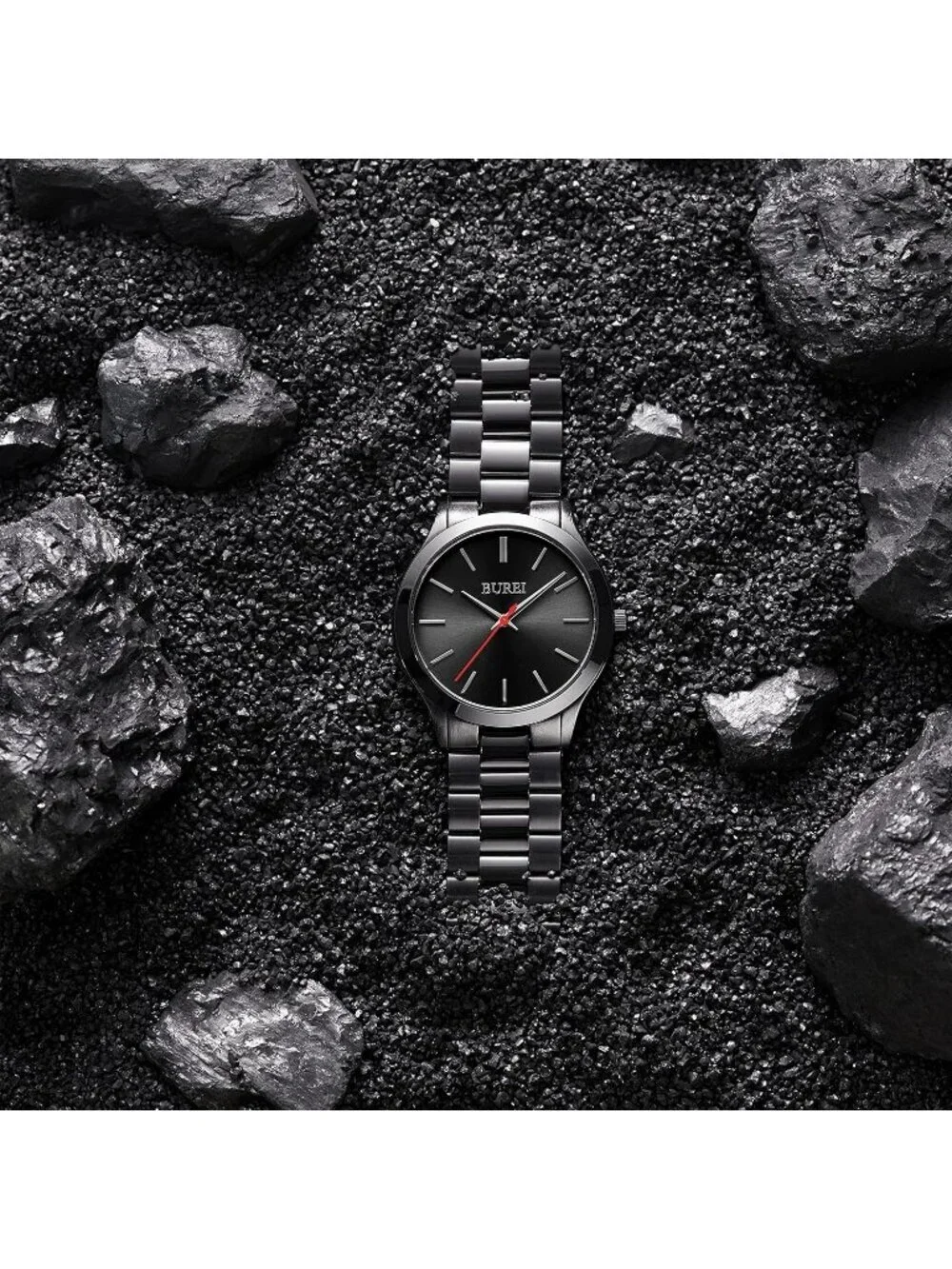 Men's Black Red Analog Quartz Stainless Steel Waterproof Round Luxury Watch